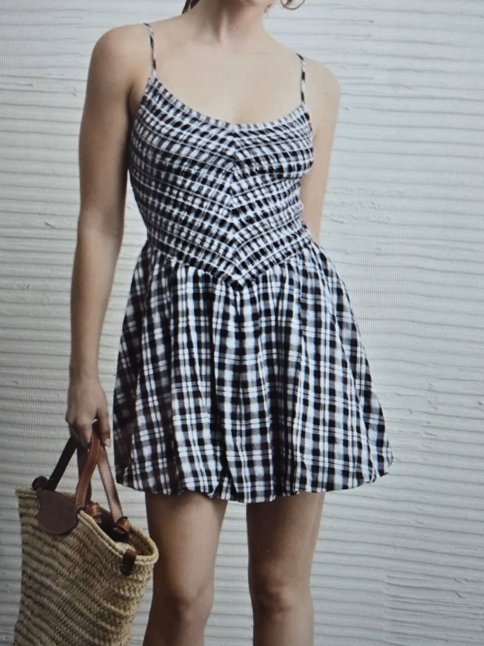American Eagle Outfitters Gingham Smocked Mini Bubble Dress NEW Size M